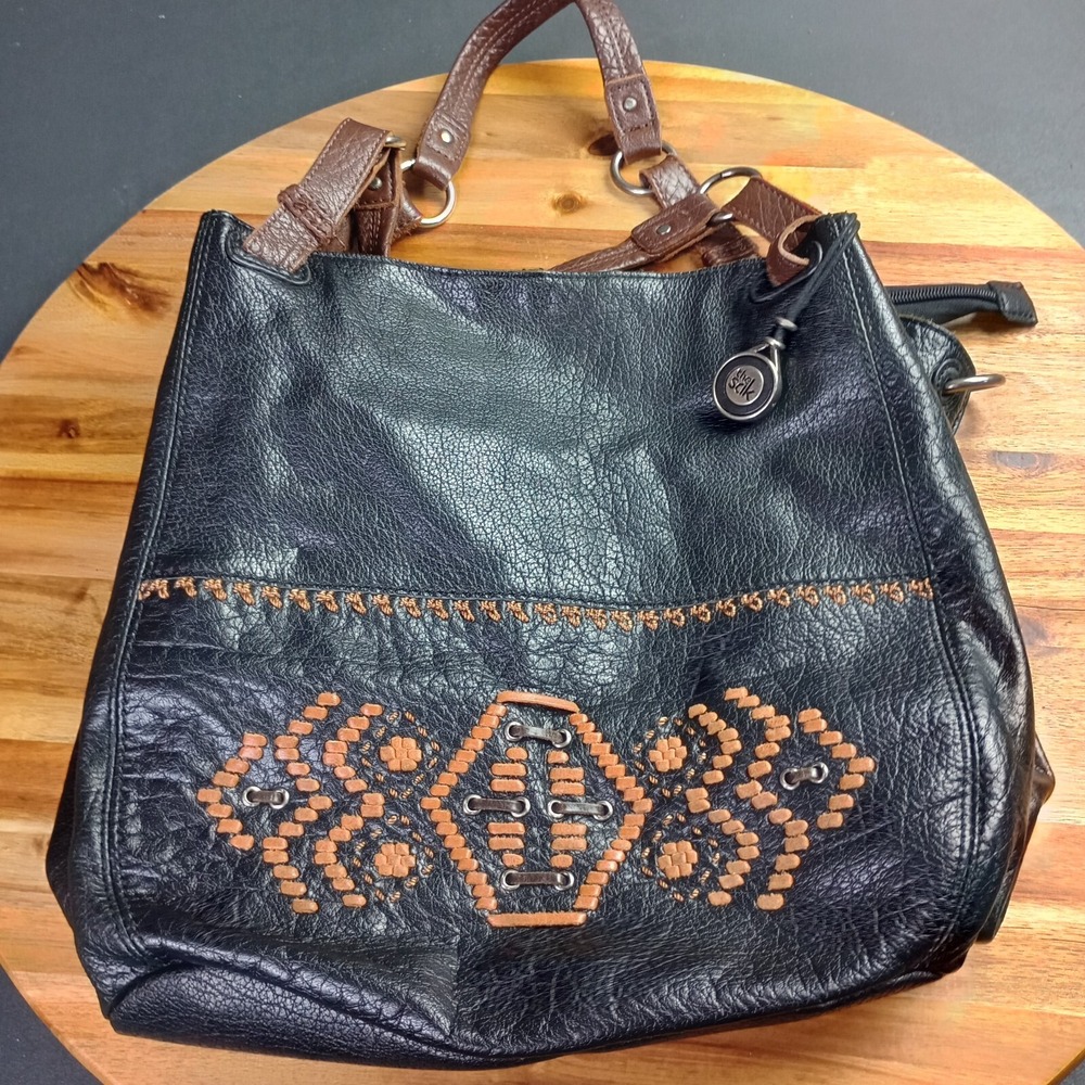 The Sak Silverlake‎ Purse Bag Handbag Black Pebbled Leather Aztec Western